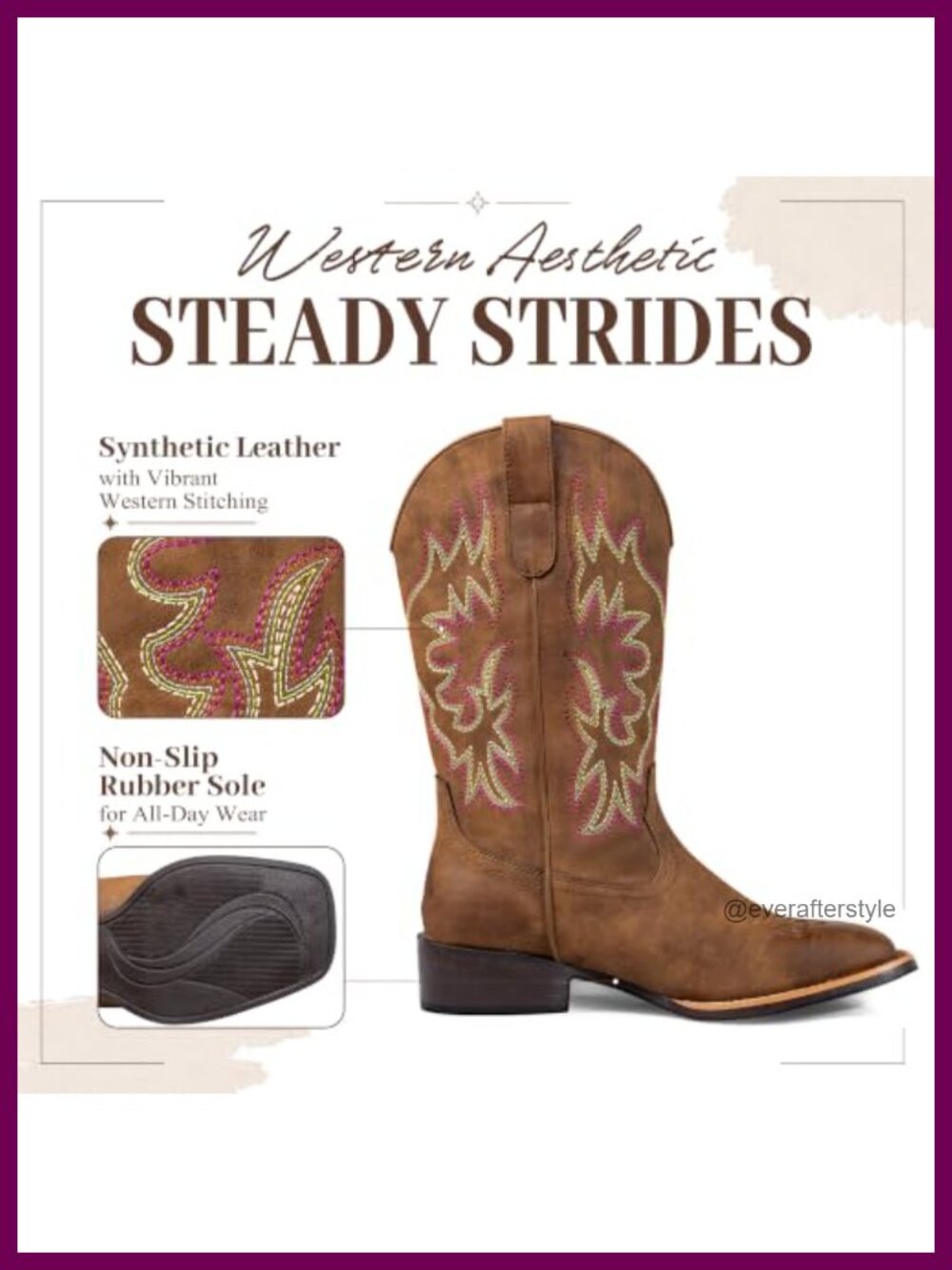 Faux Leather Square Toe Western Cowboy Boots Wide Calf Mid Calf Pull On - Picture 4 of 6